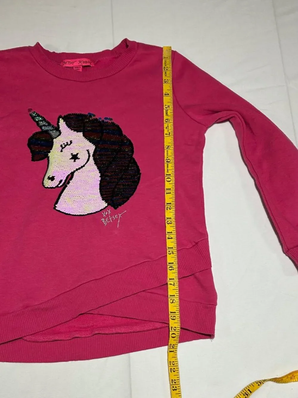 Betsey Johnson Girls 10 Pink Rainbow Flip Sequin Unicorn Long Sleeve Sweatshirt
